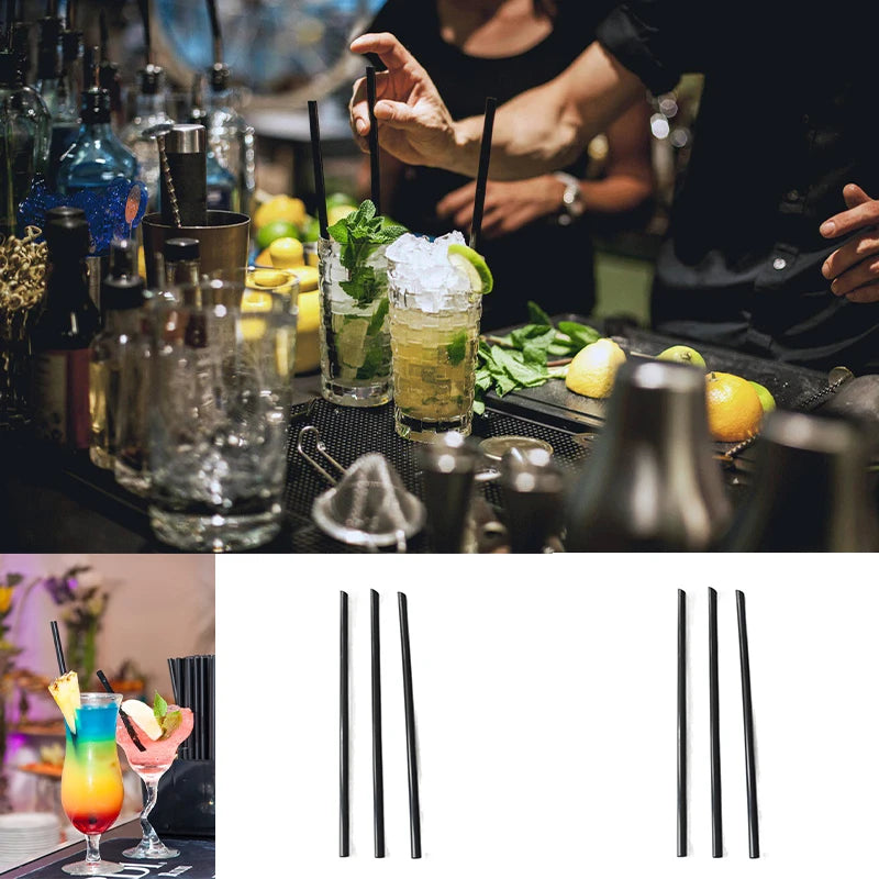 100Pcs 7.5" Individually Wrapped Black Straws for Drinks