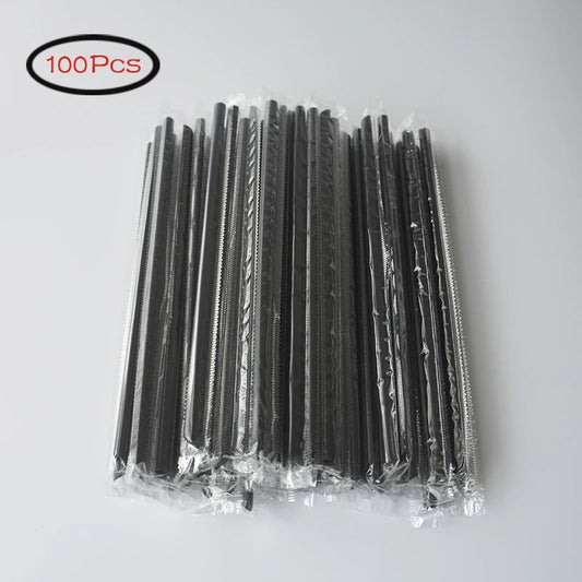 100Pcs 7.5" Individually Wrapped Black Straws for Drinks