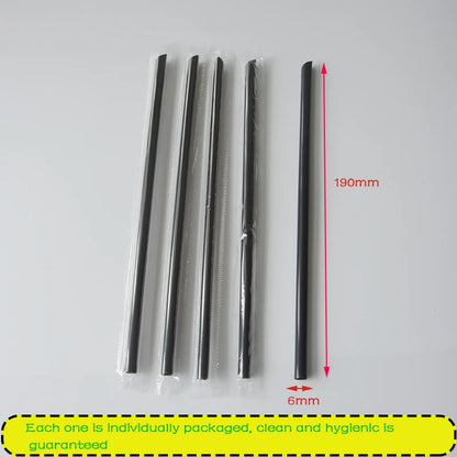 100Pcs 7.5" Individually Wrapped Black Straws for Drinks