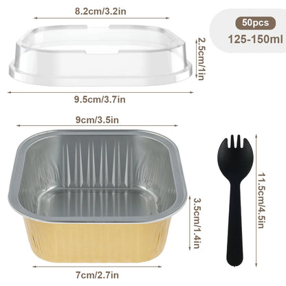 50/100-Piece Aluminum Takeout Containers with Lids & Spoons