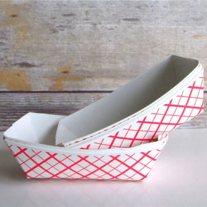 100Pc Disposable Paper Food Trays - Red & White Checkered