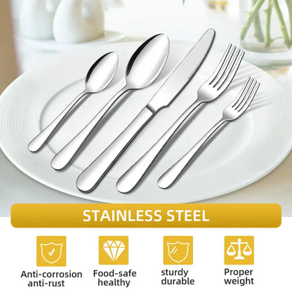 60-Piece Stainless Steel Dinnerware Set | Cutlery Set with Forks, Spoons, and Knives | Elegant Kitchen Tableware