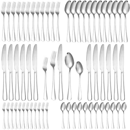 60-Piece Stainless Steel Dinnerware Set | Cutlery Set with Forks, Spoons, and Knives | Elegant Kitchen Tableware