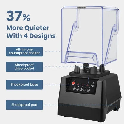 SYBO Super Quiet Commercial Blender with Soundproof Enclosure | Self-Cleaning 4D Blades for Ice Crushing, Smoothies, and Purees