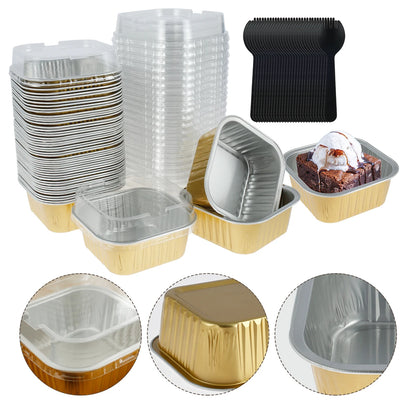 50/100-Piece Aluminum Takeout Containers with Lids & Spoons